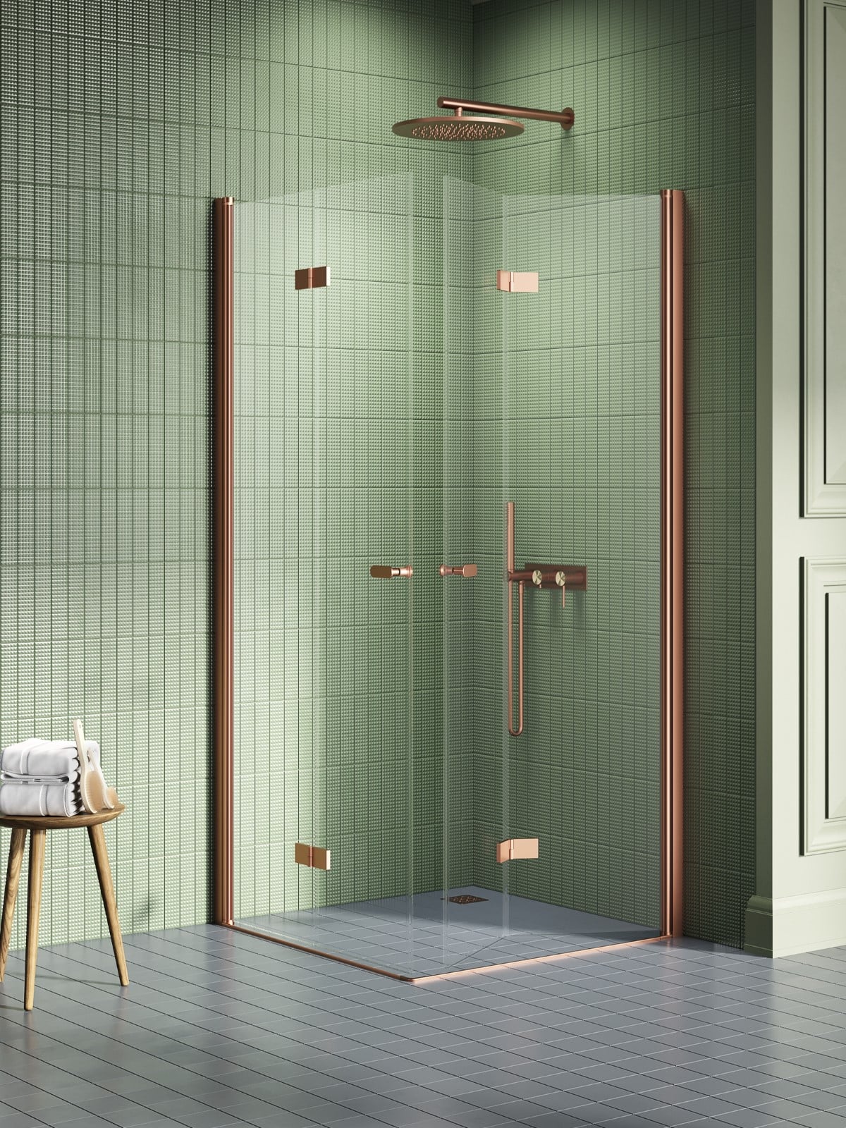 New Trendy New Soleo Copper Brushed cabină de duș 80x70 cm dreptunghiular cupru periat/sticlă transparentă K-2076