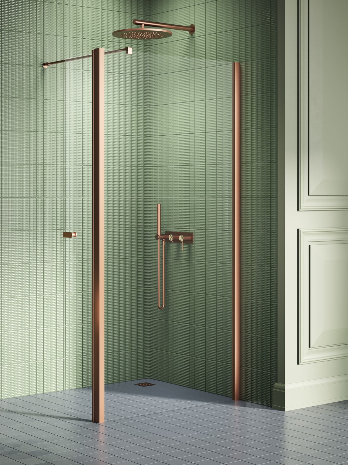 New Trendy New Soleo Copper Brushed perete cabină de duș walk-in 90 cm cupru periat/sticla transparentă K-2118