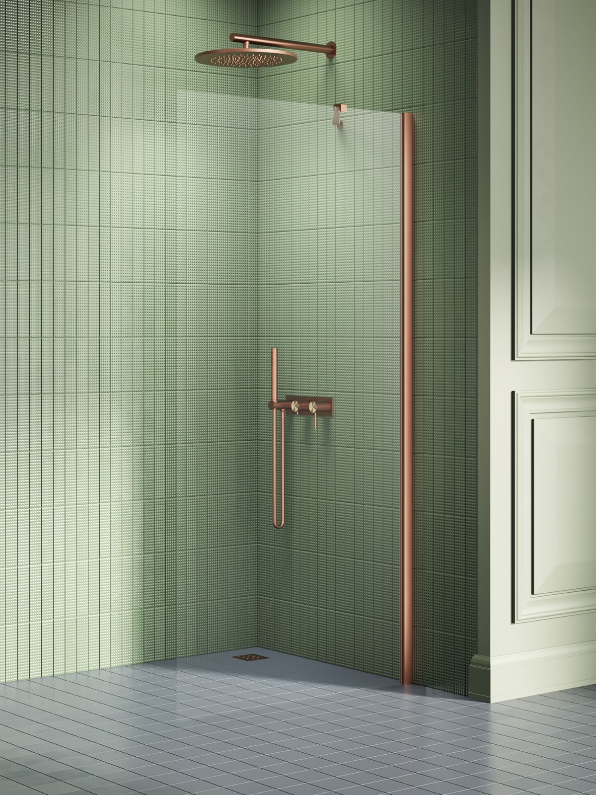 New Trendy New Soleo Copper Brushed perete cabină de duș walk-in 50 cm cupru periat/sticla transparentă K-2099