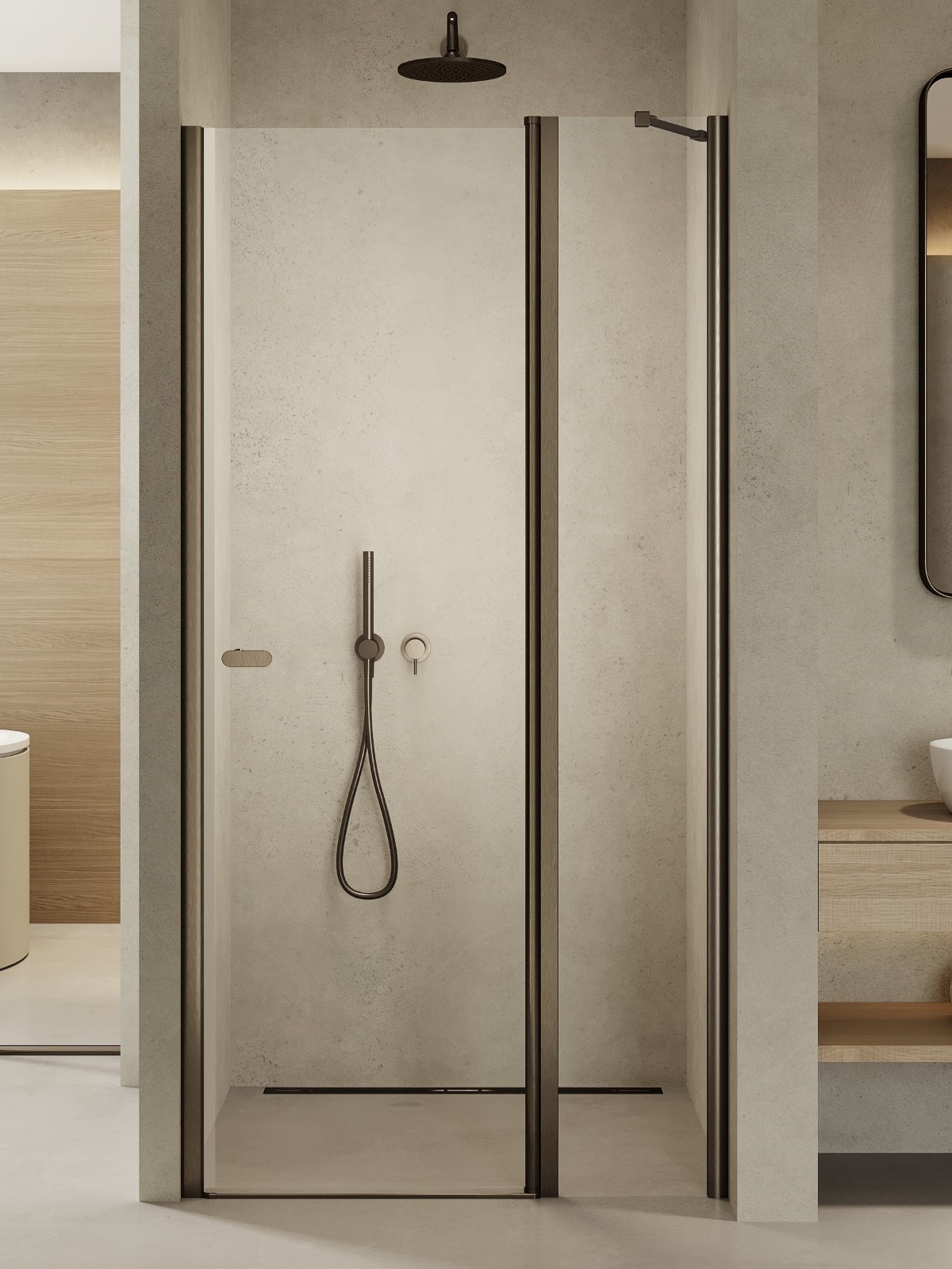 New Trendy New Soleo Gunmetal Brushed uși de duș 110 cm înclinabilă grafit periat/sticlă transparentă D-0562A