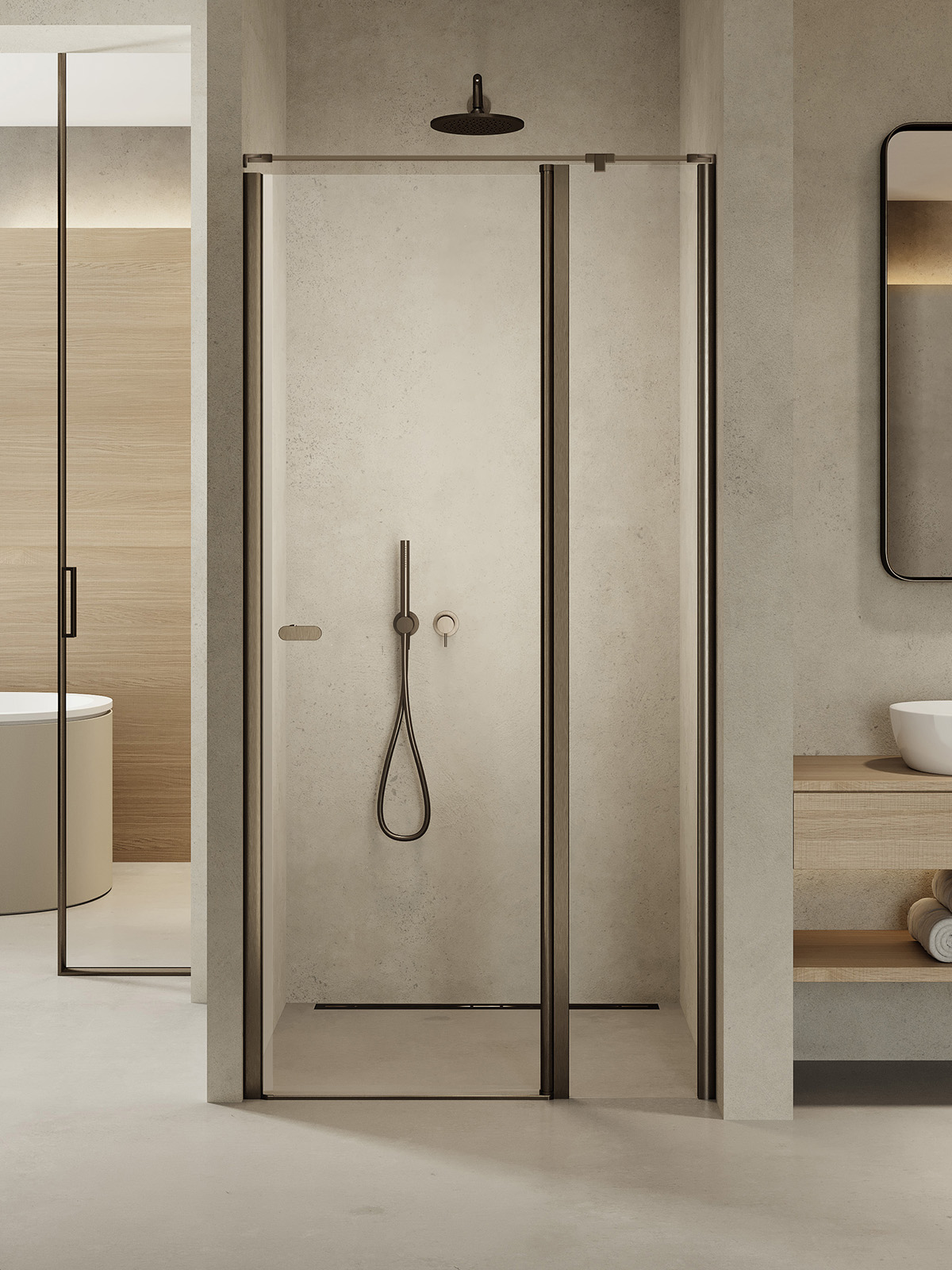 New Trendy New Soleo Gunmetal Brushed uși de duș 100 cm înclinabilă grafit periat/sticlă transparentă D-0561A-WP