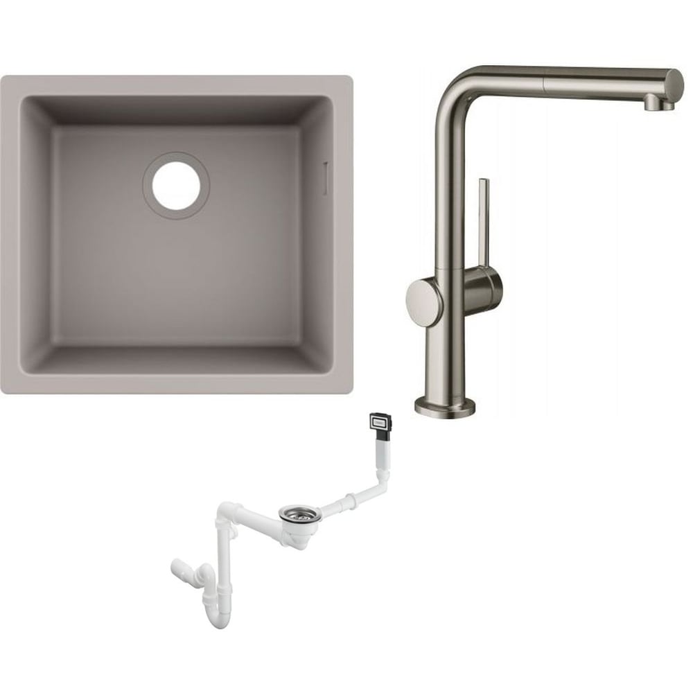 Set baterie bucătărie Hansgrohe Talis M54 72809800, chiuvetă din granit Hansgrohe S 51 43431380, 43927000