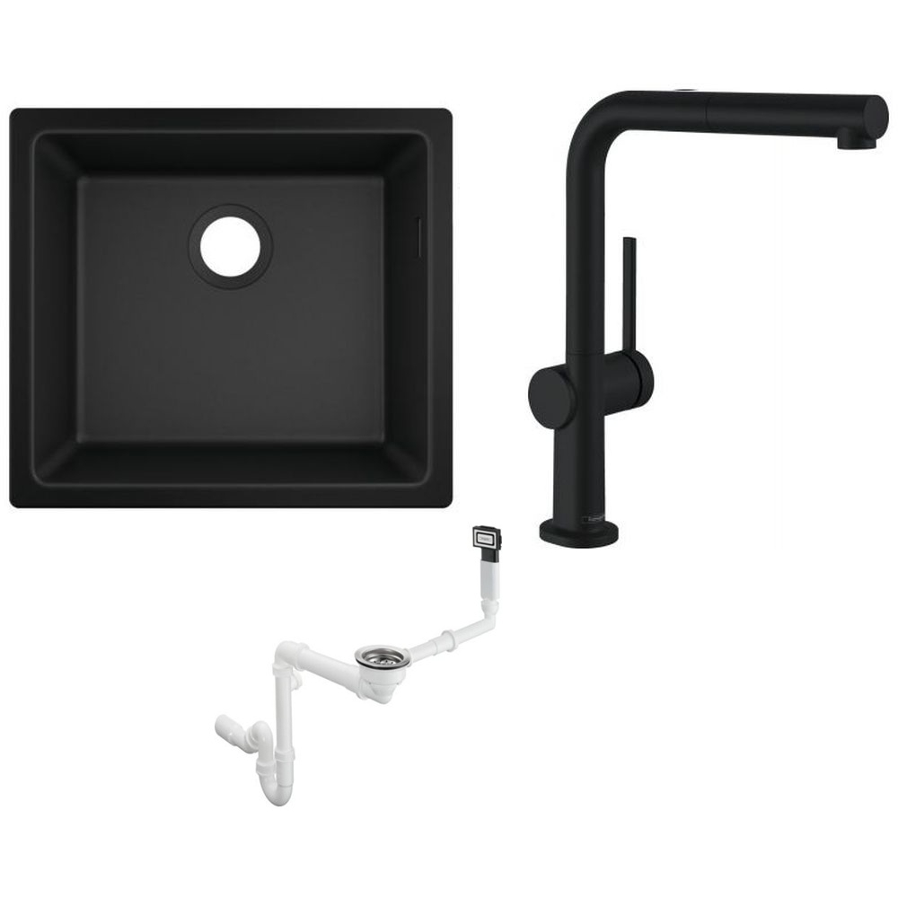 Set baterie bucătărie Hansgrohe Talis M54 72809670, chiuvetă din granit Hansgrohe S 51 43431170, 43927000