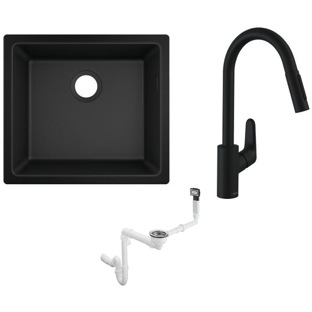 Set baterie bucătărie Hansgrohe Focus 31815670, chiuvetă din granit Hansgrohe S 51 43431170, 43927000