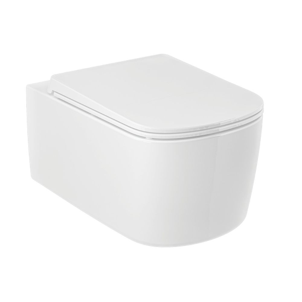 Kludi Resa S vas wc cu capac soft-close agăţat fără margine cu spălare turbionară alb lucios 27WCSET43