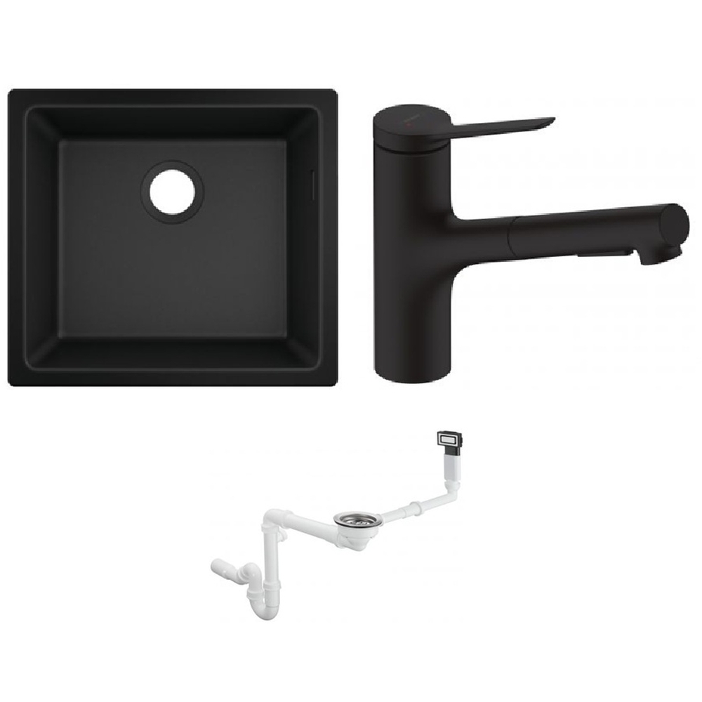Set chiuvetă din granit Hansgrohe S 51 43431170, baterie bucătărie Hansgrohe Zesis M33 74800670, 43927000
