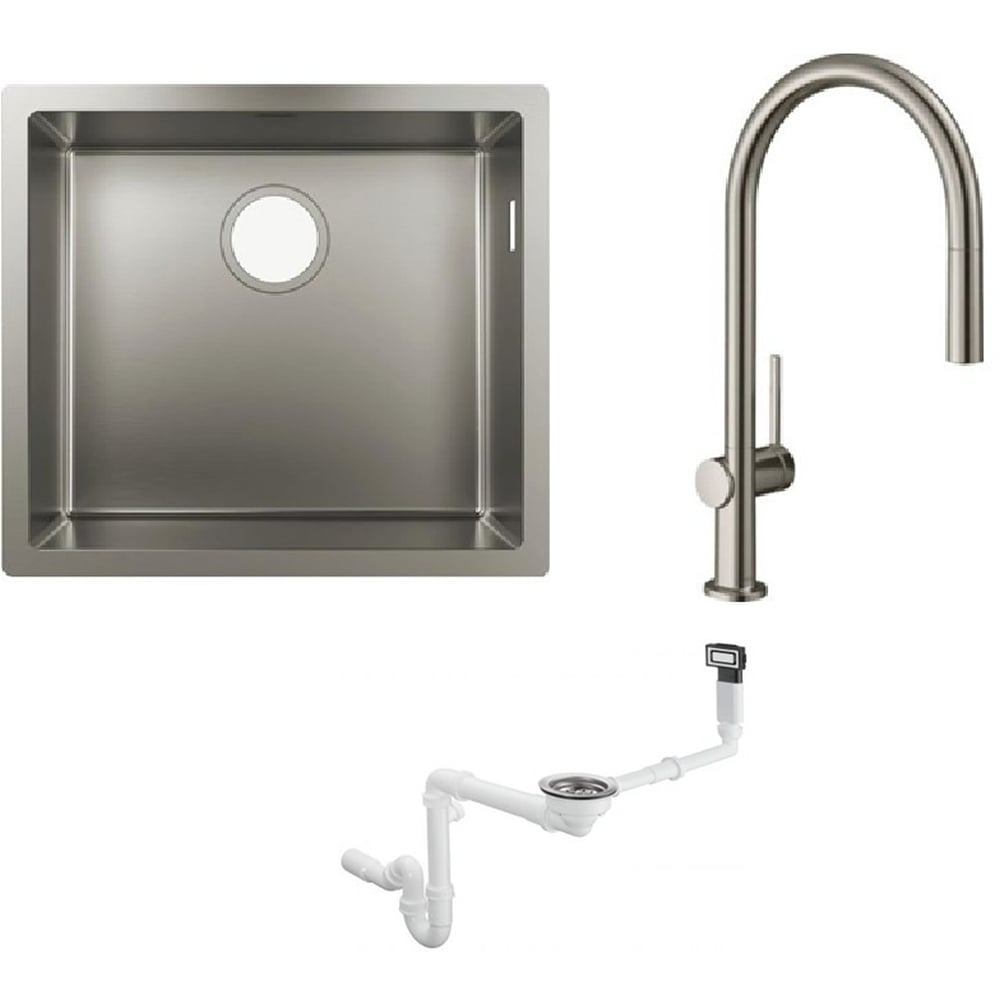 Set chiuveta din otel Hansgrohe S 71 43427800, baterie bucătărie Hansgrohe Talis M54 72803800, 43921800