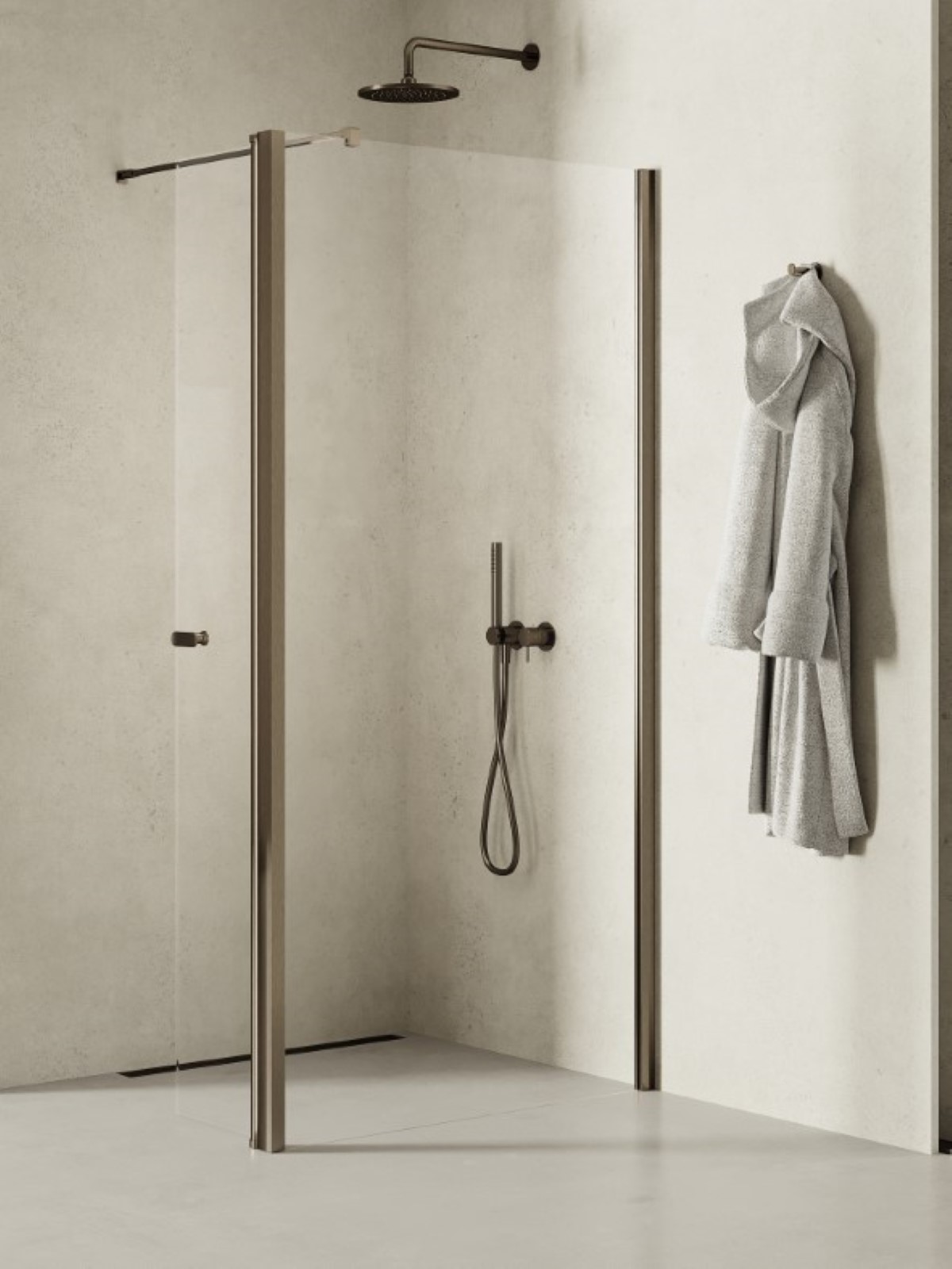 New Trendy New Soleo Gunmetal Brushed perete cabină de duș walk-in 90 cm grafit periat/sticla transparentă K-2273