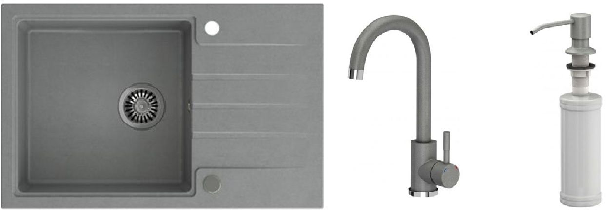 Set chiuveta GraniteQ Quadron Peter HCQP7850SZK, baterie bucătărie Quadron Kate 3623500_GR, MFS1001GR