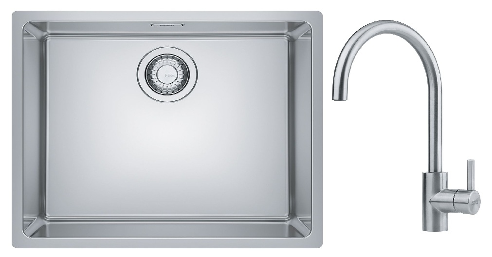 Set chiuveta din otel Franke Maris 122.0543.996, baterie bucătărie Franke Eos 115.0590.044