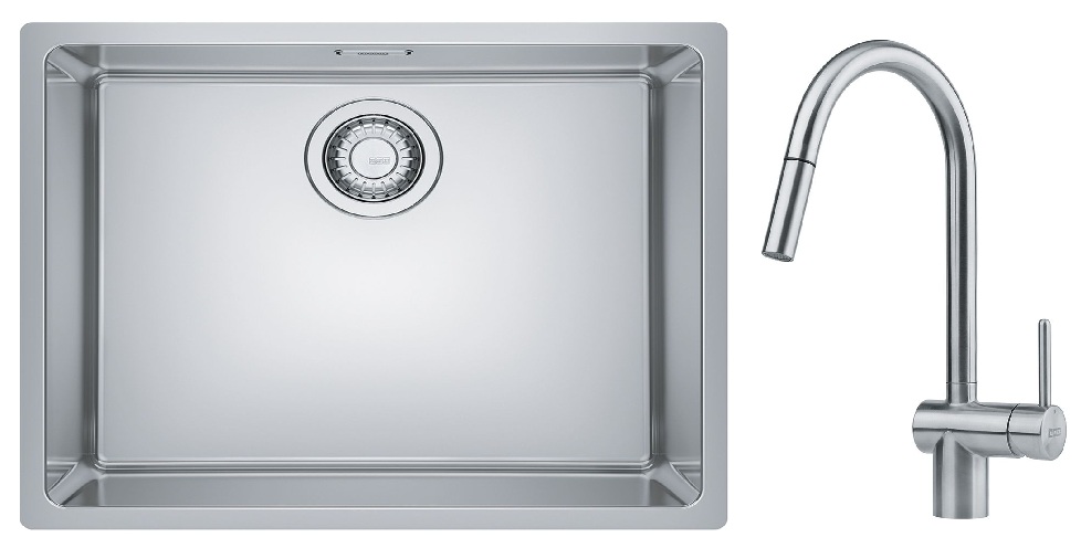 Set chiuveta din otel Franke Maris 122.0543.996, baterie bucătărie Franke Atlas 115.0590.047