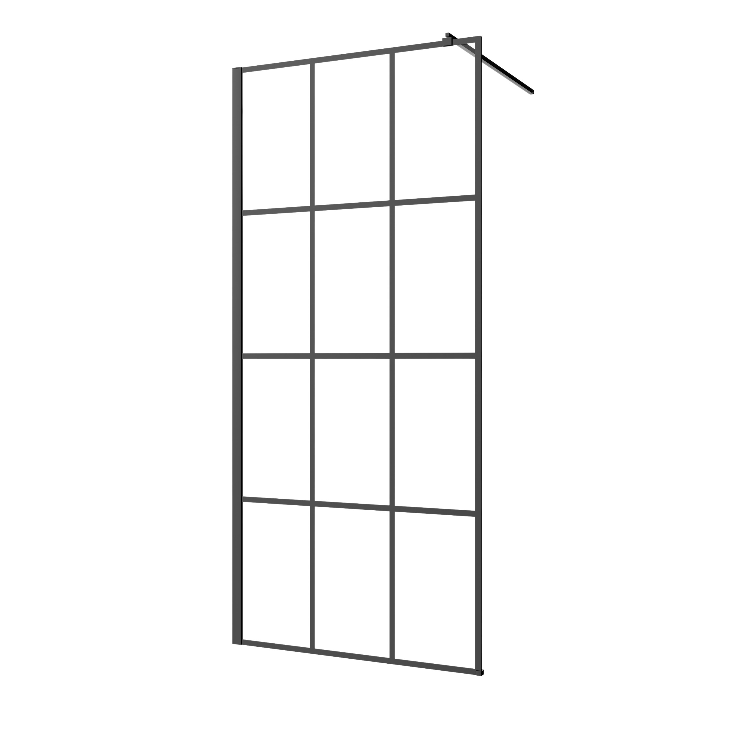 Invena perete cabină de duș walk-in 90 cm negru semi lucios/sticlă cu model AK-32-197