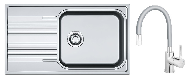 Set chiuveta din otel Franke Smart 101.0368.324, baterie bucătărie Ferro Zumba BZA4S