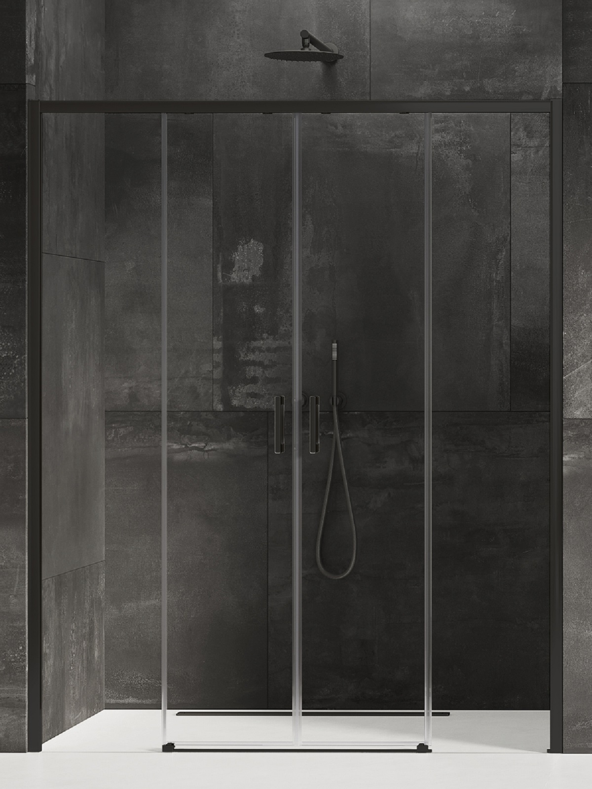 New Trendy Prime Black uși de duș 200 cm culisantă negru mat/sticlă transparentă D-0347A