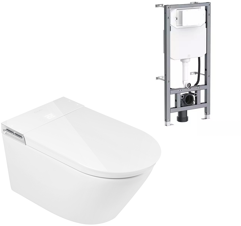 Clean Wave Breeze toaletă cu spălare cu cadru si buton agăţat fără margine cu spălare turbionară alb B700SET