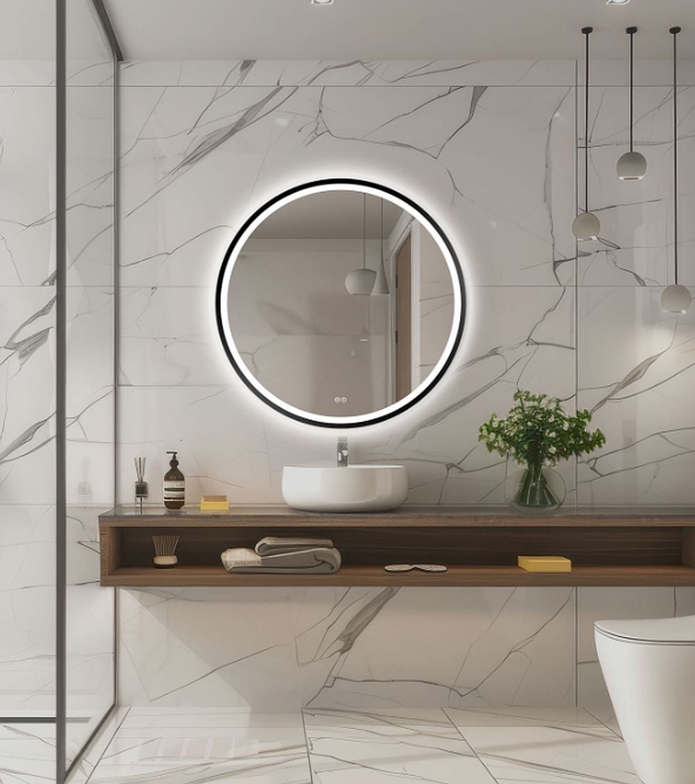 Venti Orion Black oglindă 60x60 cm rotund cu iluminare cu covoraș de încălzire negru 5905951180342
