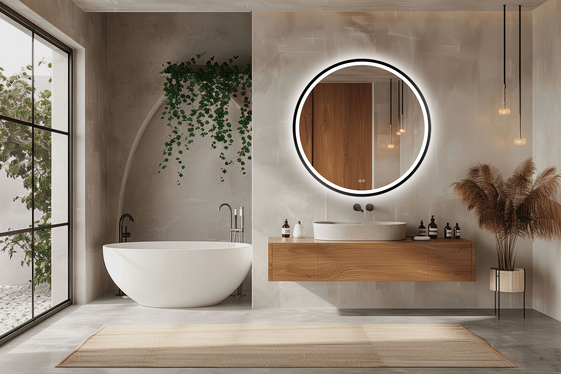 Venti Orion Black oglindă 80x80 cm rotund cu iluminare cu covoraș de încălzire negru 5905951180298