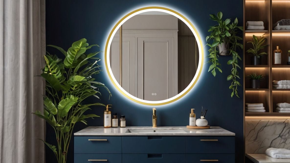 Venti Orion Gold oglindă 80x80 cm rotund cu iluminare cu covoraș de încălzire auriu 5905951180311