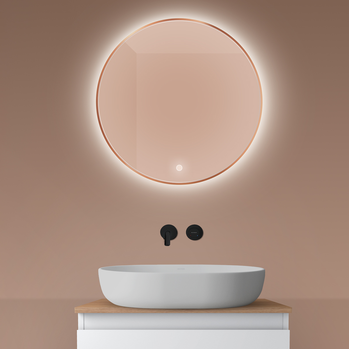 Oltens Nordlis oglindă 60x60 cm rotund cu iluminare cu covoraș de încălzire 64108610