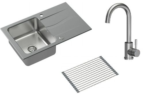 Set chiuvetă din granit-oțel Quadron Michael FUS_M7848SZ_3623500BS, inserție scurgătoare Quadron Q R3825GR_MP