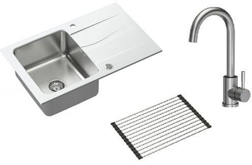 Set chiuvetă din granit-oțel Quadron Michael FUS_M7848BI_3623500BS, inserție scurgătoare Quadron Q R3825BL_MP