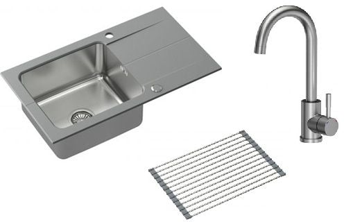Set chiuvetă din granit-oțel Quadron Edward FUS_E7844SZ_3623500BS, inserție scurgătoare Quadron Q R3825GR_MP