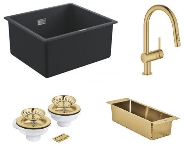 Set baterie bucătărie Grohe Minta 32321GN2, chiuvetă din granit Grohe K700 31653AP0, 40852GN0, 40997GN0