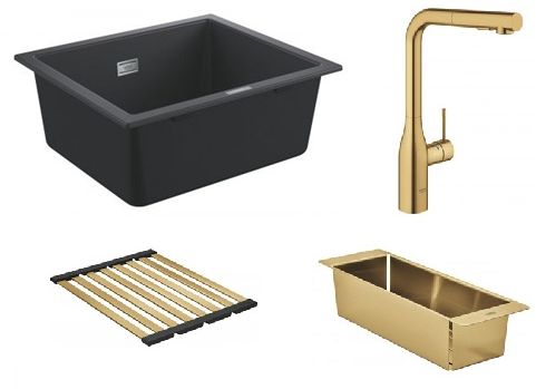 Set baterie bucătărie Grohe Essence 30270GN0, chiuvetă din granit Grohe K700 31654AP0, 40852GN0, 40856GN0