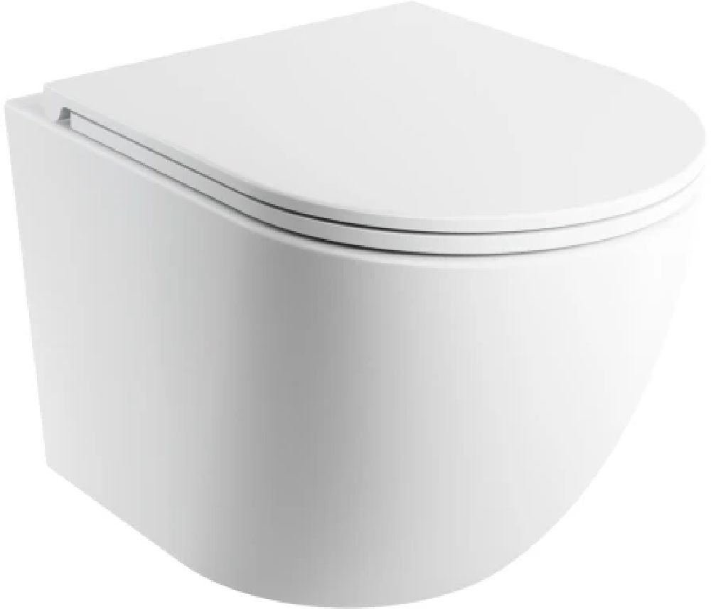Omnires Ottawa vas wc cu capac soft-close agăţat fără margine cu spălare turbionară alb mat OTTAWASPMWBM
