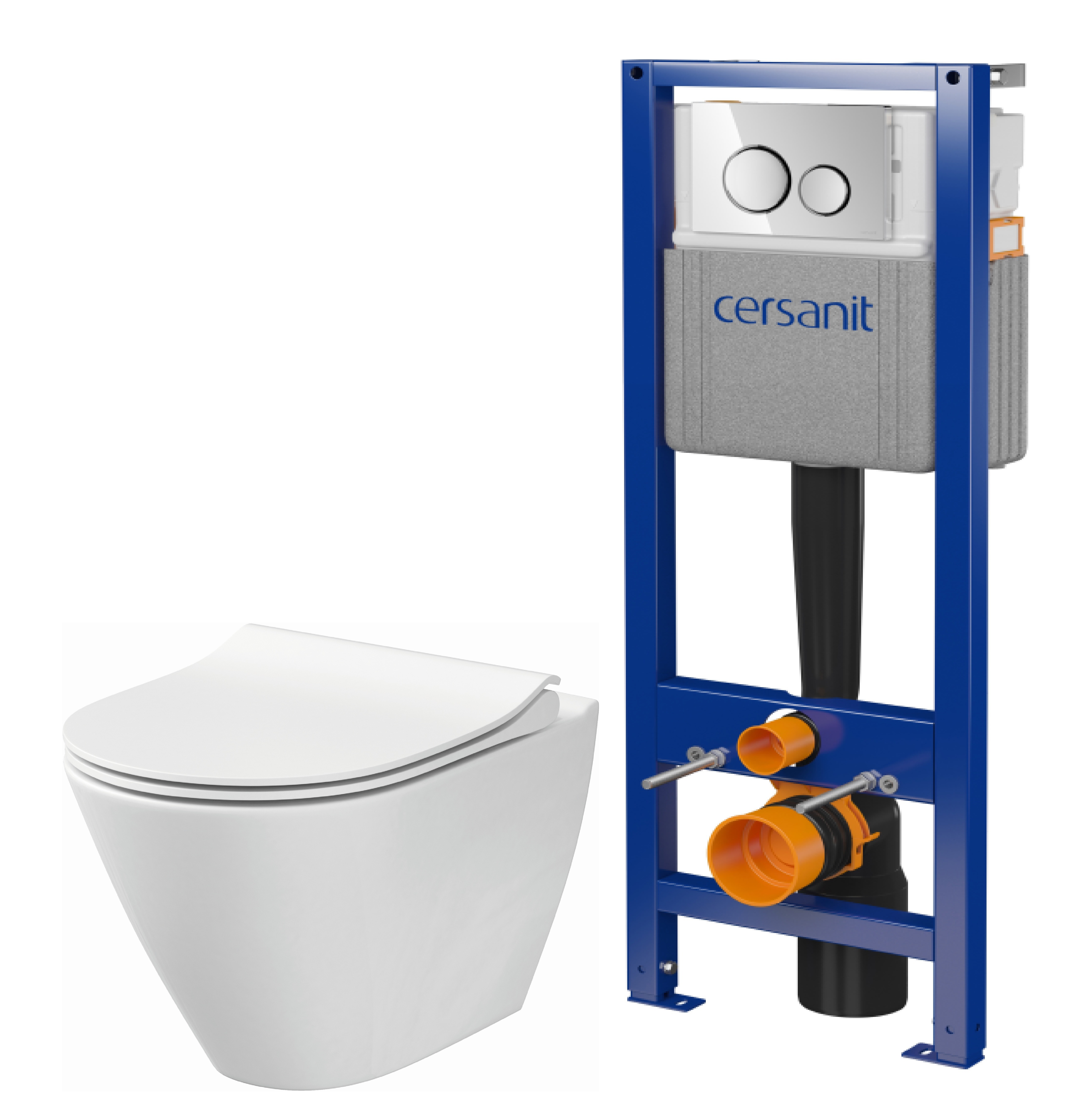 Set vas WC cu capac soft-close Cersanit City K701-104, set cadru cu buton Cersanit S701-778