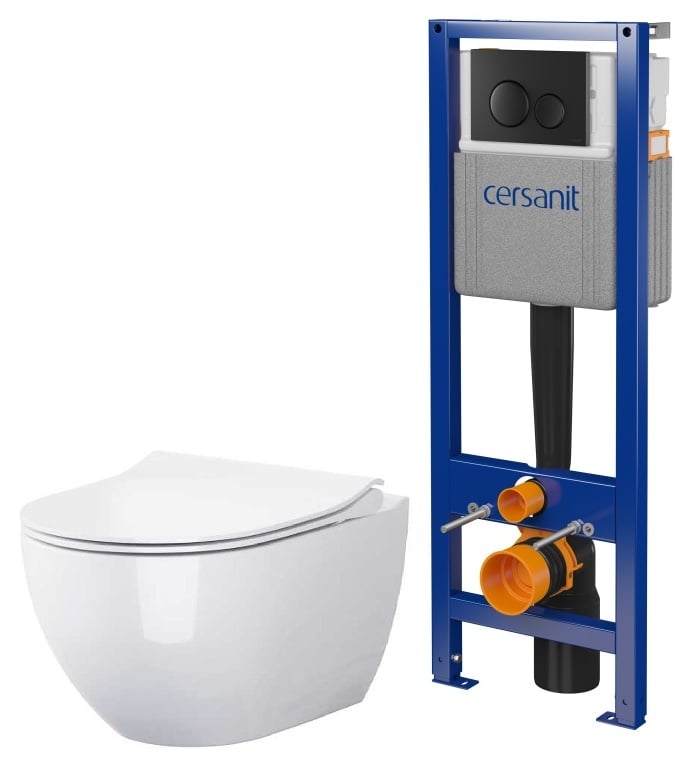 Set vas WC cu capac soft-close Cersanit Zen S701-428, set cadru cu buton Cersanit S701-779