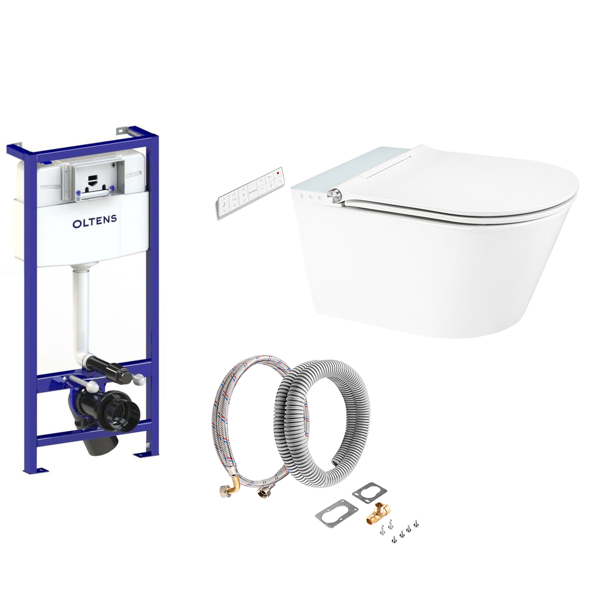 Set toaletă cu spălare Oltens SmartFrisk 42038000, cadru încastrat Oltens Triberg 50001000, 59019000