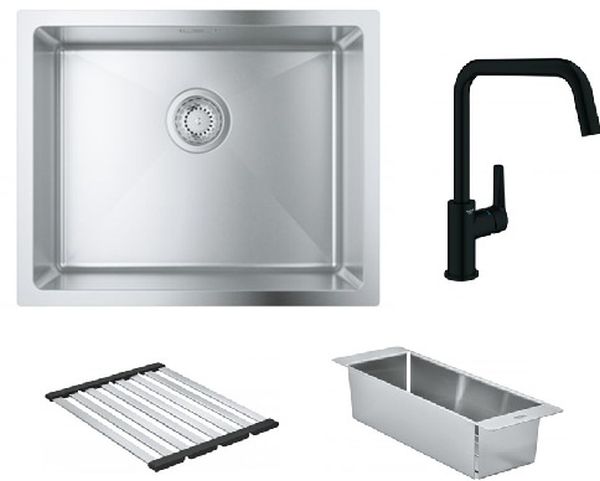 Set chiuveta din otel Grohe K700 31574SD1, baterie bucătărie Grohe Start 304702430, 40852SD0, 40856SD0