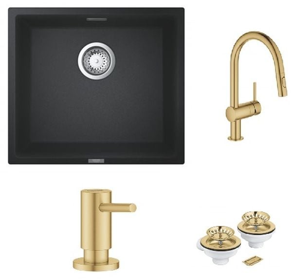 Set baterie bucătărie Grohe Minta 32321GN2, chiuvetă din granit Grohe K700 31653AP0, 40535GN0, 40997GN0