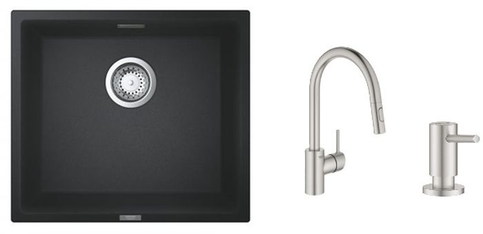 Set baterie bucătărie Grohe Concetto 31483DC2, chiuvetă din granit Grohe K700 31653AP0, 40535DC0