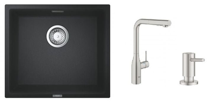 Set baterie bucătărie Grohe Essence 30270DC0, chiuvetă din granit Grohe K700 31653AP0, 40535DC0