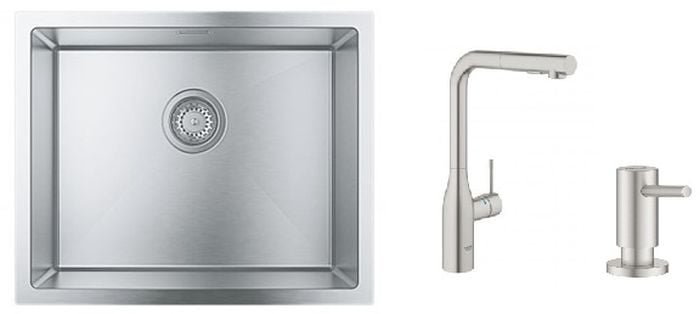 Set baterie bucătărie Grohe Essence 30270DC0, chiuveta din otel Grohe K700 31726SD0, 40535DC0