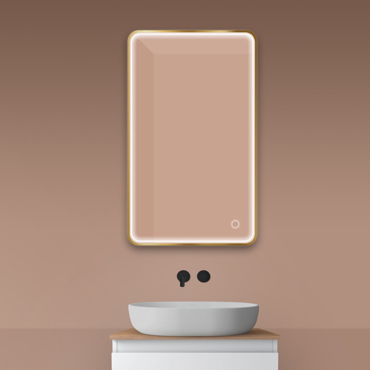 Oltens Nordlis oglindă 60x100 cm dreptunghiular cu iluminare cu covoraș de încălzire auriu 64117810