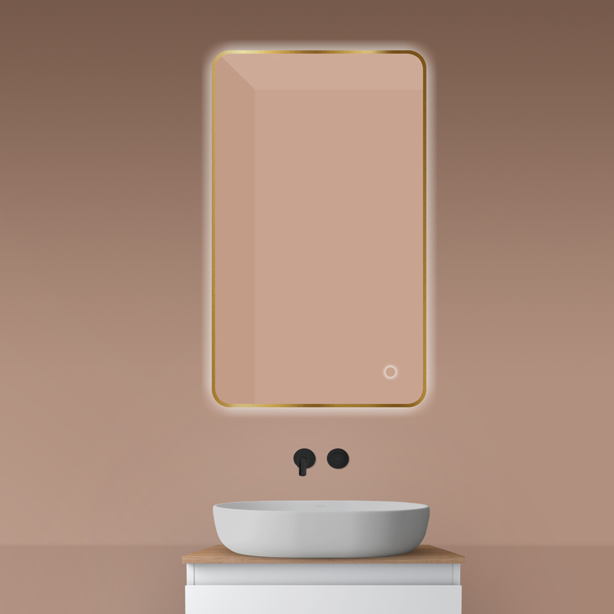 Oltens Nordlis oglindă 60x100 cm dreptunghiular cu iluminare cu covoraș de încălzire auriu 64120810