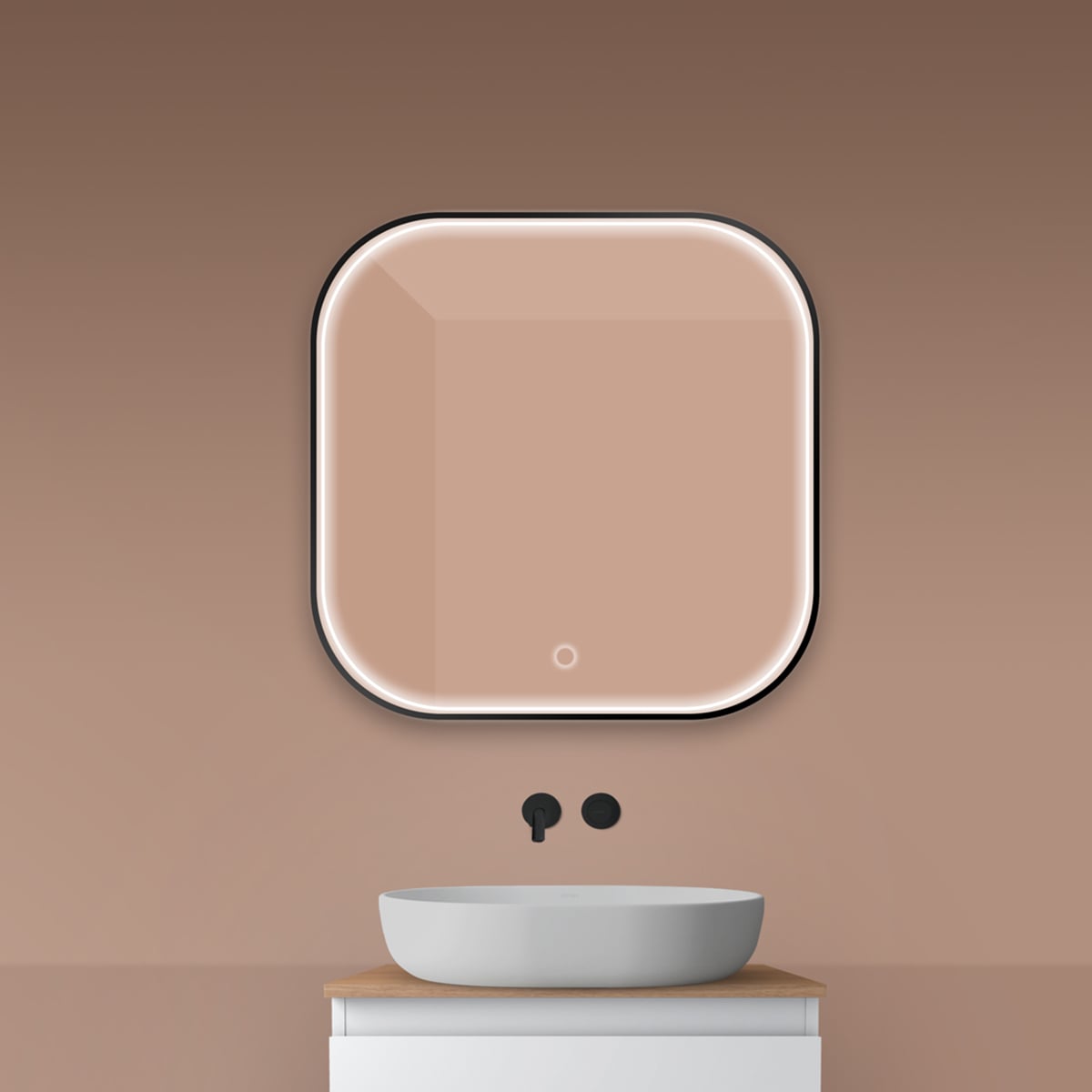 Oltens Nordlis oglindă 80x80 cm pătrat cu iluminare cu covoraș de încălzire negru 64122300