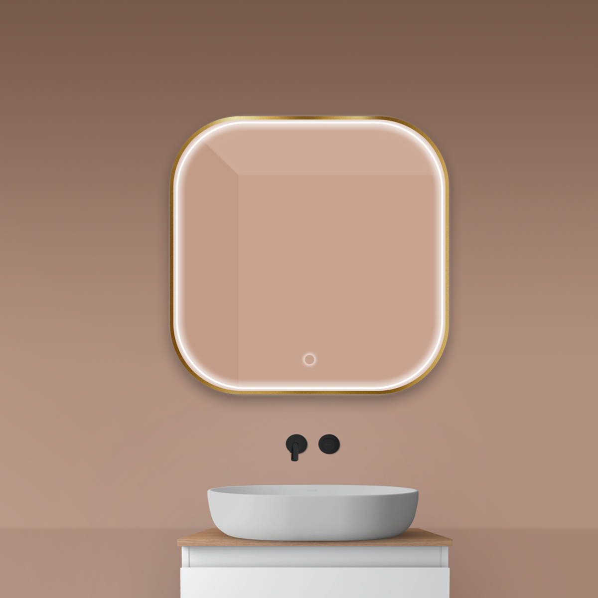 Oltens Nordlis oglindă 80x80 cm pătrat cu iluminare cu covoraș de încălzire auriu 64122810