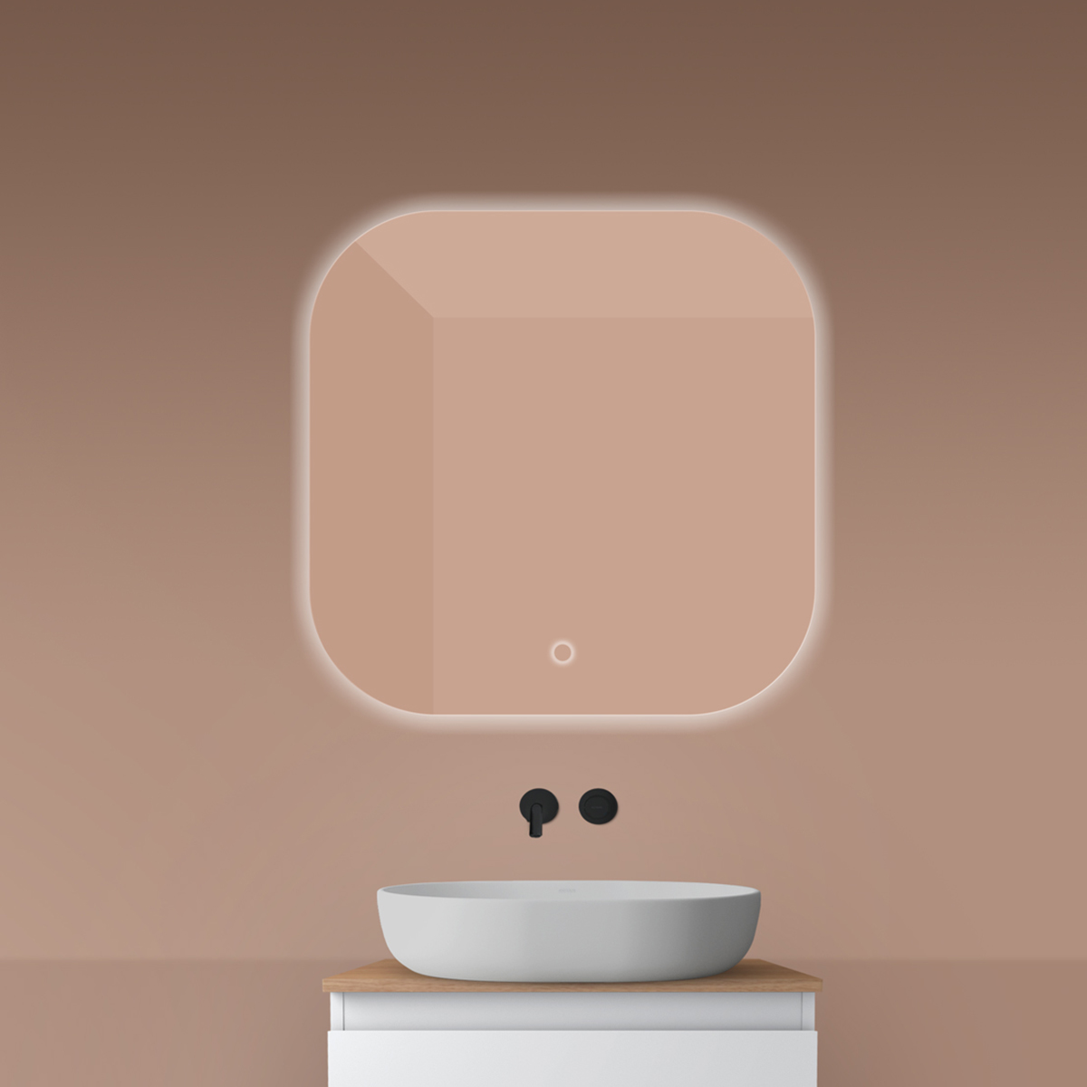 Oltens Nordlis oglindă 80x80 cm pătrat cu iluminare cu covoraș de încălzire 64125000