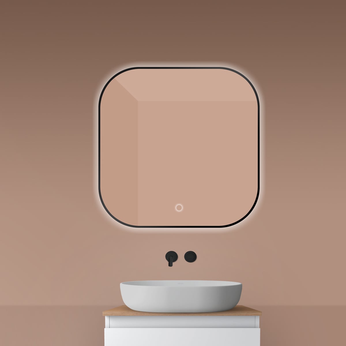 Oltens Nordlis oglindă 80x80 cm pătrat cu iluminare cu covoraș de încălzire negru 64125300