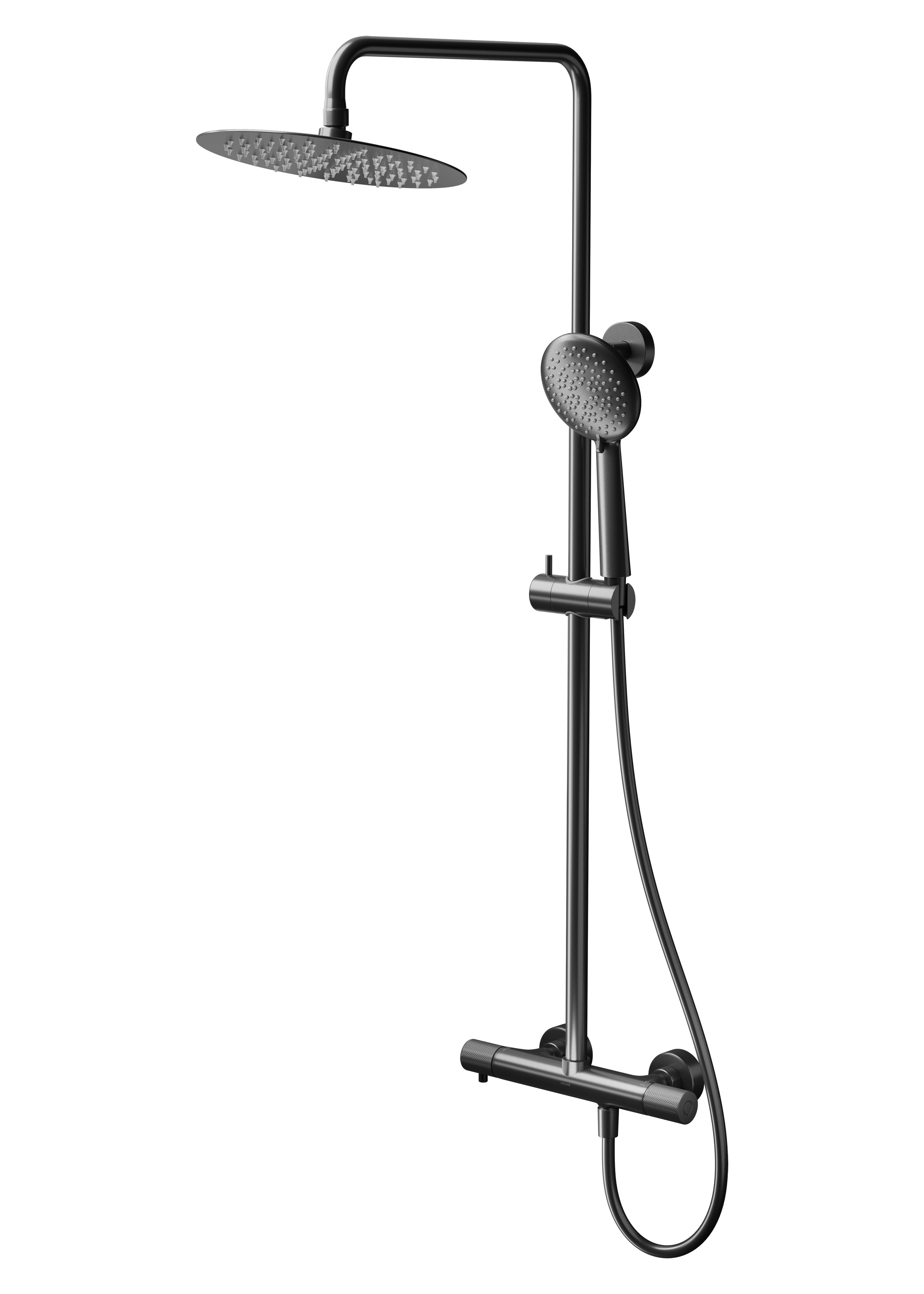 Cersanit Zen set de duș perete cu termostat cu duș de ploaie negru-grafit S951-784