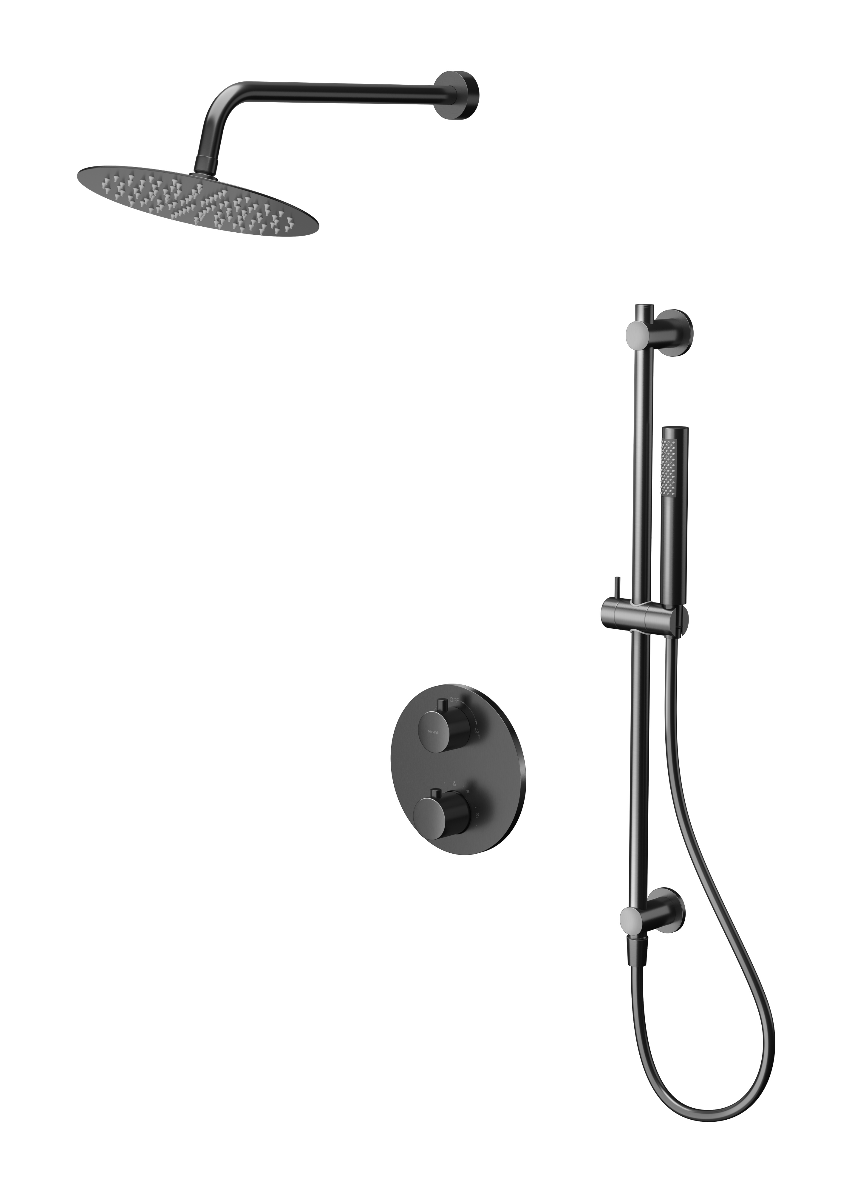 Cersanit Zen set de duș ascuns cu termostat cu duș de ploaie negru-grafit S952-046
