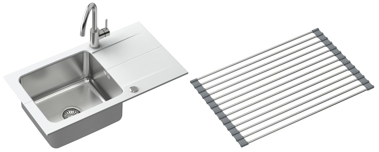 Set chiuvetă din granit-oțel Quadron Edward FUS_E7844BI_3623500BS, inserție scurgătoare Quadron Q R3825GR_MP