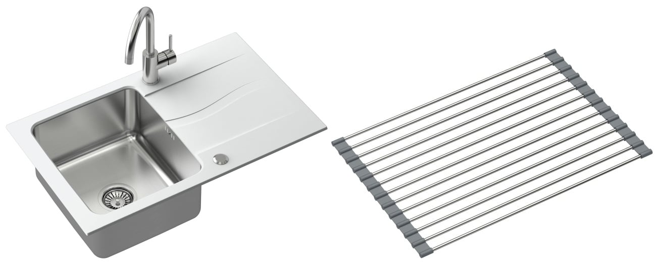 Set chiuvetă din granit-oțel Quadron Michael FUS_M7848BI_3623500BS, inserție scurgătoare Quadron Q R3825GR_MP