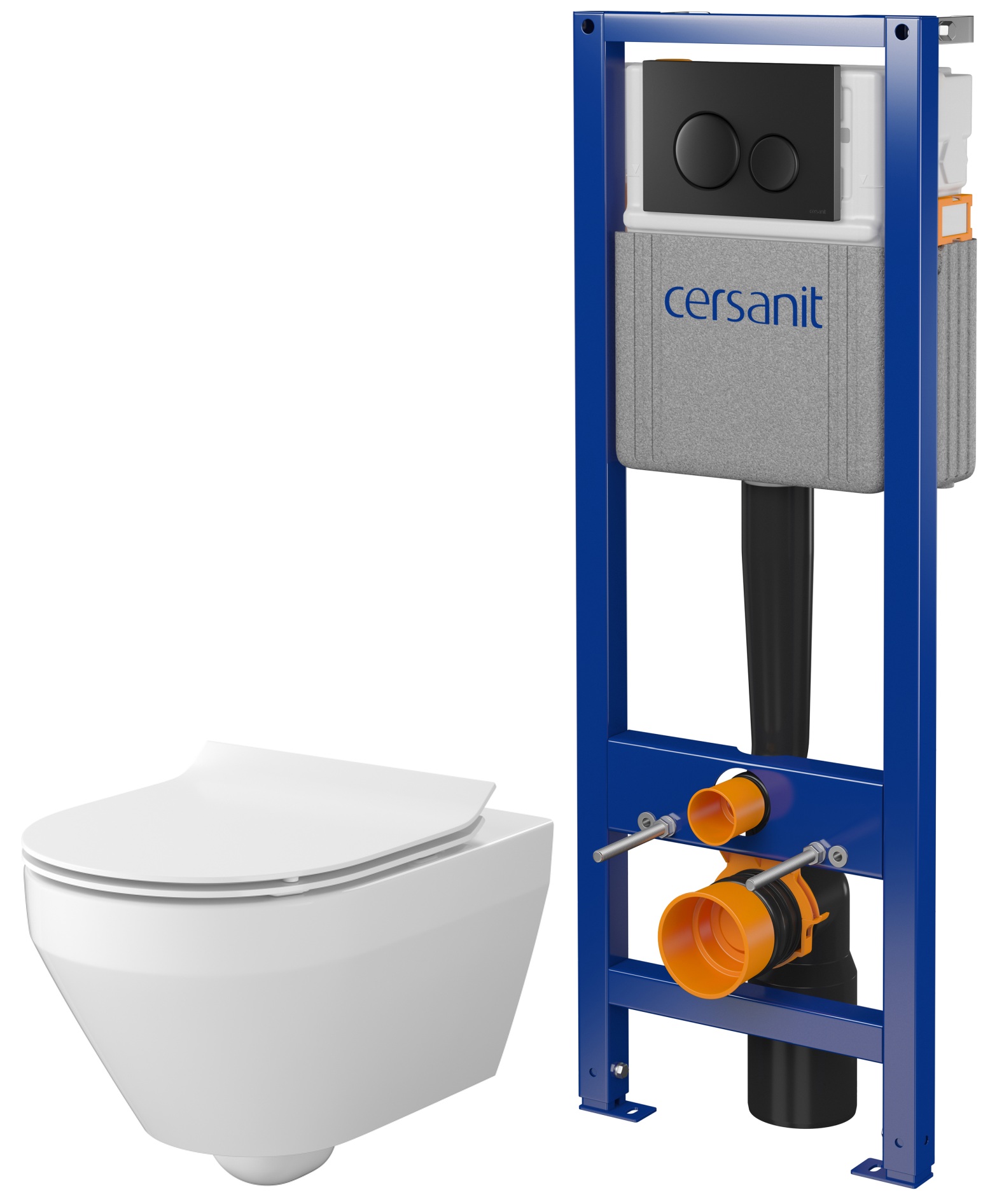 Set vas WC cu capac soft-close Cersanit Crea S701-927, set cadru cu buton Cersanit S701-779