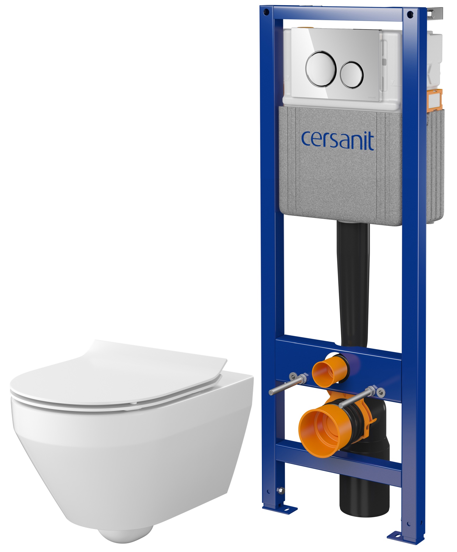 Set vas WC cu capac soft-close Cersanit Crea S701-927, set cadru cu buton Cersanit S701-778