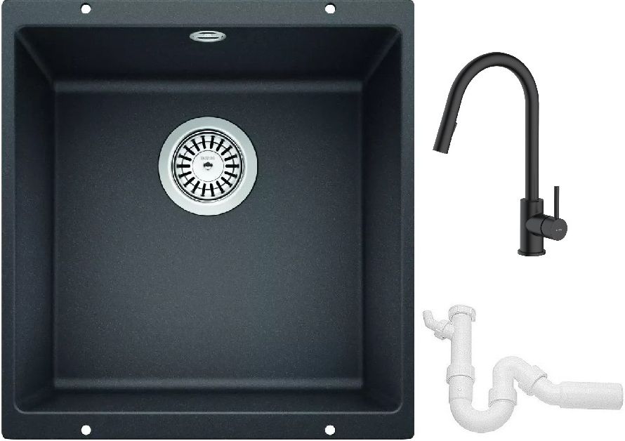 Set chiuvetă din granit Blanco Rotan 400-U 521332, baterie bucătărie Oltens Litla 35204300, 137267